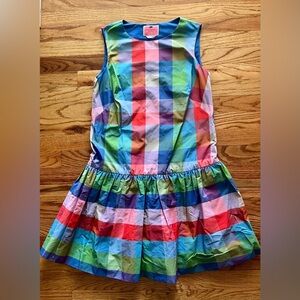 ♠️Kate Spade Madras Taffeta Shift Dress, Blue Multi-Color. Small. EUC